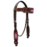 Bar H Equine Genuine Western American Leather Horse Premium Headstall & Breast Collar Set - Headstall