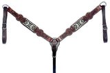 Bar H Equine Genuine Western American Leather Horse Premium Headstall & Breast Collar Set