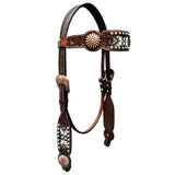 Bar H Equine Genuine Western American Leather Horse Premium Headstall & Breast Collar Set
