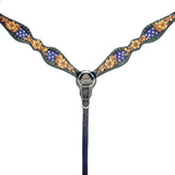 Bar H Equine Western Horse Floral Genuine American Leather Tack Set Brown - Breast Collor