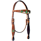 BAR H EQUINE Western Leather Horse Premium Headstall & Breast Collar Set - Headstall