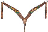 Bar H Equine Genuine Western American Leather Horse Premium Headstall & Breast Collar Set