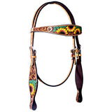 Bar H Equine Genuine Western American Leather Horse Premium Headstall & Breast Collar Set