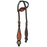 Bar H Equine American Leather Horse Saddle Tack One Ear Headstall Breast Collar Browband Wither Strap Set for Horses - One Ear Headstall