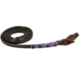 Bar H Equine Western Horse 8ft Purple Rawhide Braiding American Leather Split Reins - Dark Brown