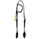 Bar H Equine Western Horse Genuine Leather Raw Hide One Ear Headstall Dark Brown - Dark Brown