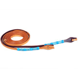 Bar H Equine Western Horse 8ft Turquoise Rawhide Braiding American Leather Split Reins - Dark Brown