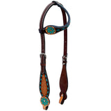 Bar H Equine Genuine Western American Leather Horse Premium Headstall & Breast Collar Set - One Ear Headstall