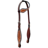 Bar H Equine Genuine Western American Leather Horse Premium Headstall & Breast Collar Set - One Ear Headstall