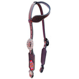 BAR H EQUINE Western Leather Horse Headstall & Breast Collar Wither Strap - One Ear Headstall