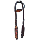 Bar H Equine Genuine Western American Leather Horse Premium Headstall & Breast Collar Set - One Ear Headstall