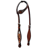 Bar H Equine American Leather Horse Saddle Tack One Ear Headstall | Breast Collar Browband Wither Strap Set BER240 - One Ear Headstall