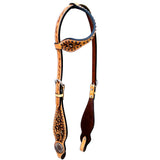 Bar H Equine Genuine Western American Leather Horse Premium Headstall & Breast Collar Set - One Ear Headstall
