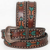 BAR H EQUINE Brown Austin Arrow Spotted Hand Painted Genuine Leather Men & Women Belt Unisex Western - Large
