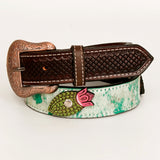 BAR H EQUINE Brown Savannah Wood Hand Tooled Genuine Leather Men & Women Belt Unisex Western - Large