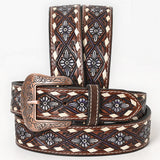 Bar H Equine Hand Tooled Genuine Leather Crafted Dark Brown Unisex Western Belt Removable Buckle Full Grain - Large