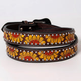BAR H EQUINE Sunflower Floral Hand Painted Western Leather Men And Women Belt Brown