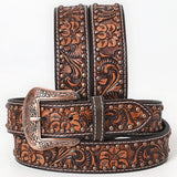 BAR H EQUINE Brown Floral Hand Tooled Fashion Premium Leather Belt Unisex Western with Removable Buckle - Medium