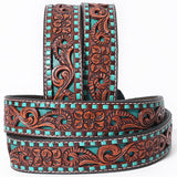 BAR H EQUINE Turquoise Buckstitch Floral Hand Carved Western Leather Men And Women Belt