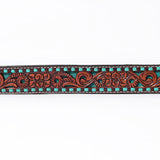 BAR H EQUINE Turquoise Buckstitch Floral Hand Carved Western Leather Men And Women Belt