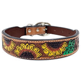 BAR H EQUINE Natural Cacti Sunflower Hand Painted Western Leather Dog Collar - Large
