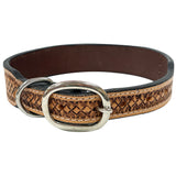 BAR H EQUINE Natural Daffodil Floral Hand Painted Western Leather Dog Collar Tan