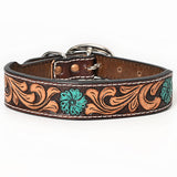 BAR H EQUINE Ella Young Turquoise Flower Hand Painted Western Leather Dog Collar - Medium