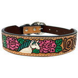 BAR H EQUINE Floral Belle Unicorn Hand Painted Western Leather Dog Collar Tan - Medium