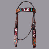 Bar H Equine Horse Leather Headstall | Western for Horses Stainless Steel Buckle - Headstall
