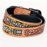 Bar H Equine Hand Carved Western Leather Belt Men Women Beaded
