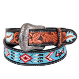 Bar H Equine Hand Tooled Genuine Leather Crafted Unisex Black Western Belt Beaded Carving | Bead Belts for Women Men - Large