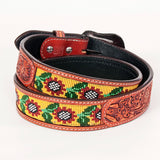 Bar H Equine Hand Carved Western Leather Belt Men Women Beaded