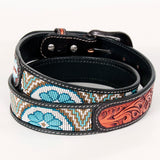 Bar H Equine Hand Carved Western Leather Belt Men Women Beaded