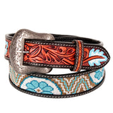Bar H Equine Hand Carved Western Leather Belt Men Women Beaded