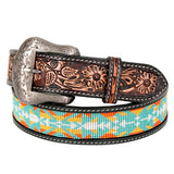 Bar H Equine Hand Tooled Genuine Leather Crafted Unisex Black Western Belt Beaded Carving | Bead Belts for Women Men B - Large