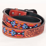 Bar H Equine Hand Carved Western Leather Belt Men Women Beaded