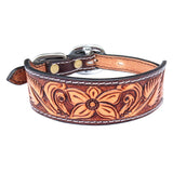 HILASON Western Genuine Leather Heavy Duty Dog Collar Floral Tooled Tan | for Dogs Comfortable