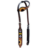 Bar H Equine American Leather Horse Saddle Tack One Ear Headstall | Breast Collar Browband Wither Strap Set BER261 - One Ear Headstall
