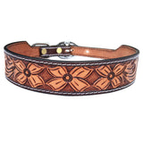 BAR H EQUINE Western Genuine Leather Dog Collar Hand Tooled Brown
