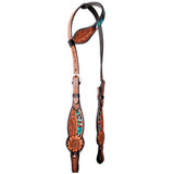 Bar H Equine American Leather Horse Saddle Tack One Ear Headstall | Breast Collar Browband Wither Strap Set BER284 - One Ear Headstall