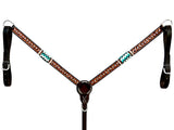 Bar H Equine Horse Genuine Leather RawHide Stud Breast Collar ,Headstall Brown