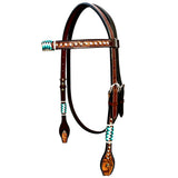 Bar H Equine Horse Genuine Leather RawHide Stud Breast Collar ,Headstall Brown - Headstall