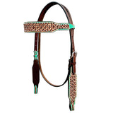 Bar H Equine Horse Genuine Leather Hand Tooled Breast Collar ,Headstall Brown - Headstall