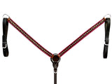 Bar H Equine Horse Genuine Leather Buckstitch Stud Breast Collar ,Headstall Brown