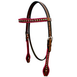 Bar H Equine Horse Genuine Leather Buckstitch Stud Headstall Brown - Breast Collor