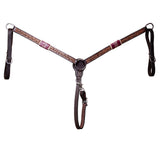 BAR H EQUINE Horse Hand Carved Breast Collar Headstall Genuine Leather Brown - Breast Collor