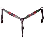 BAR H EQUINE Horse Hand Painted Breast Collar Headstall Genuine Leather Brown
