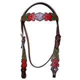 BAR H EQUINE Horse Hand Painted Breast Collar Headstall Genuine Leather Brown