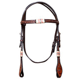 BAR H EQUINE Western Horse Genuine Leather Tack Set Dark Brown - Headstall