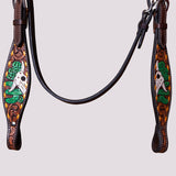 BAR H EQUINE Western Horse Floral Hand Painted Genuine Leather Headstall Brown